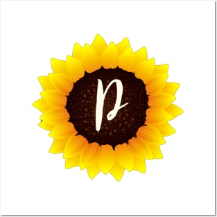 Floral Monogram P Bright Yellow Sunflower Posters and Art